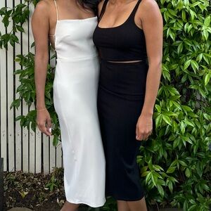 Black ribbed stretch crop top and midi skirt